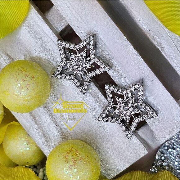 Star Shaped White Baguette Diamond Earrings on 925 Sterling Silver - Picture 8 of 9